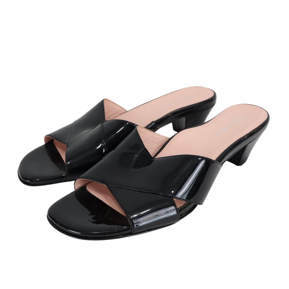 Taryn Rose Black Patent Leather Mule Criss Cross Strap Block Heel Size 10